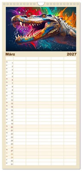 Produktbild: Familienplaner 2027 - Farbsplash in der Tierwelt mit 5 Spalten (Wandkalender, 21 x 45 cm) CALVENDO