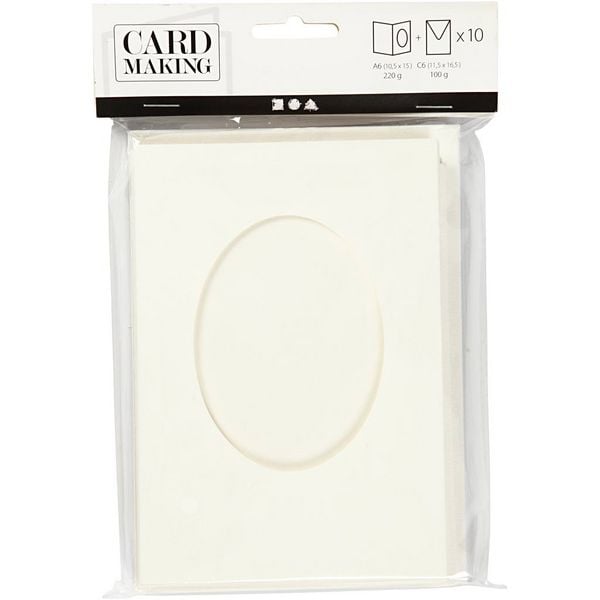 Produktbild: Creativ Company Passepartout-Karten mit Kuvert, oval, Kartengr&ouml;&szlig;e 10,5x15 cm, Umschlaggr&ouml;&szlig;e , 11,5x16,5 cm, Naturwei&szlig;, 10er Set