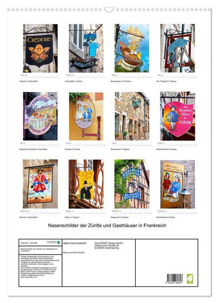 Produktbild: Nasenschilder der Z&uuml;nfte und Gasth&auml;user in Frankreich (Wandkalender 2026 DIN A2 hoch), CALVENDO Monatskalender