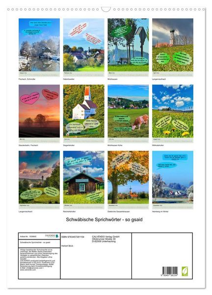 Produktbild: Schw&auml;bische Sprichw&ouml;rter - so gsaid (Wandkalender 2026 DIN A2 hoch), CALVENDO Monatskalender