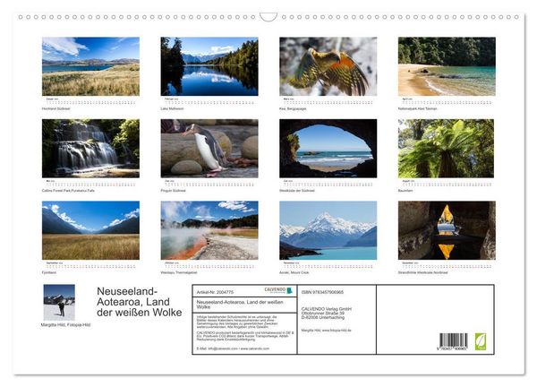 Produktbild: Neuseeland-Aotearoa, Land der wei&szlig;en Wolke (Wandkalender 2026 DIN A2 quer), CALVENDO Monatskalender