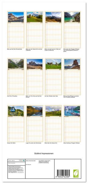 Produktbild: Familienplaner 2026 - S&uuml;dtirol Impressionen mit 5 Spalten (Wandkalender, 21 x 45 cm) CALVENDO