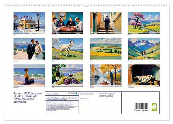 Produktbild: Johann Wolfgang von Goethe. Ber&uuml;hmte Zitate malerisch inszeniert (hochwertiger Premium Wandkalender 2026 DIN A2 quer), Kunstdruck in Hochglanz