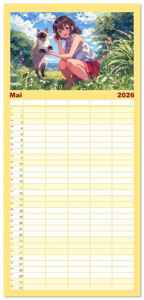 Produktbild: Familienplaner 2026 - Anime-Freunde - Terminplaner mit niedlichen Tierfreundschaften mit 5 Spalten (Wandkalender, 21 x 45 cm) CALVENDO