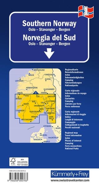 Produktbild: K&uuml;mmerly+Frey Regional-Strassenkarte 1 S&uuml;d-Norwegen 1:325.000