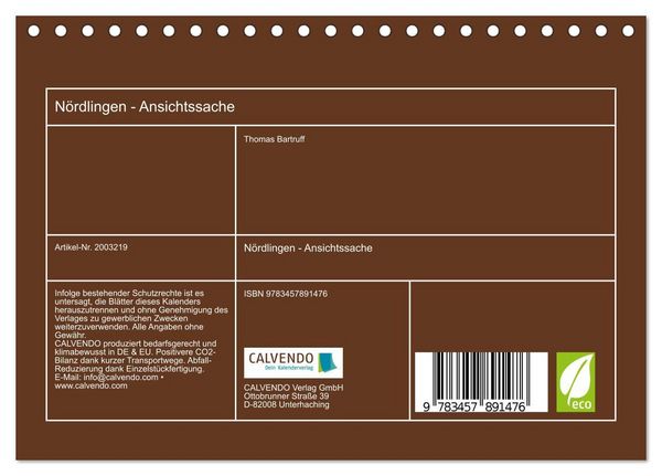 Produktbild: N&ouml;rdlingen - Ansichtssache (Tischkalender 2026 DIN A5 quer), CALVENDO Monatskalender