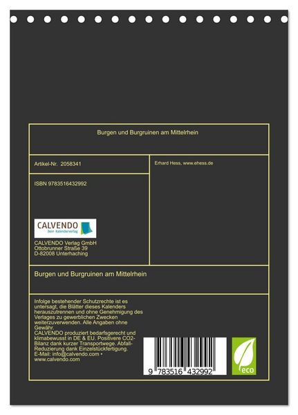 Produktbild: Burgen und Burgruinen am Mittelrhein (Tischkalender 2026 DIN A5 hoch), CALVENDO Monatskalender