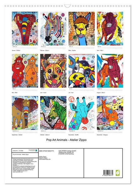 Produktbild: Pop Art Animals - Atelier Zippo (Wandkalender 2026 DIN A2 hoch), CALVENDO Monatskalender