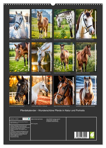 Produktbild: Pferdekalender - Wundersch&ouml;ne Pferde in Natur und Portraits (hochwertiger Premium Wandkalender 2026 DIN A2 hoch), Kunstdruck in Hochglanz