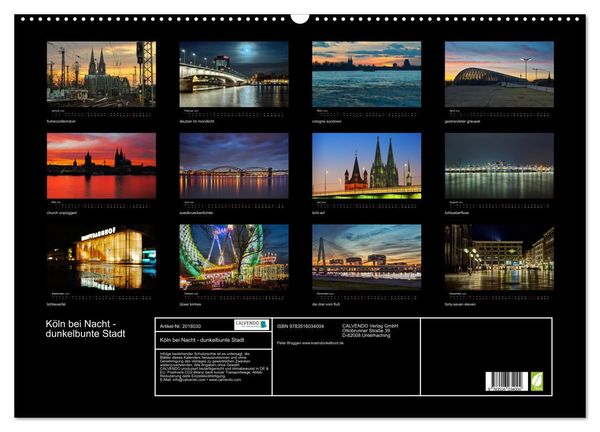 Produktbild: K&ouml;ln bei Nacht - dunkelbunte Stadt (Wandkalender 2026 DIN A2 quer), CALVENDO Monatskalender