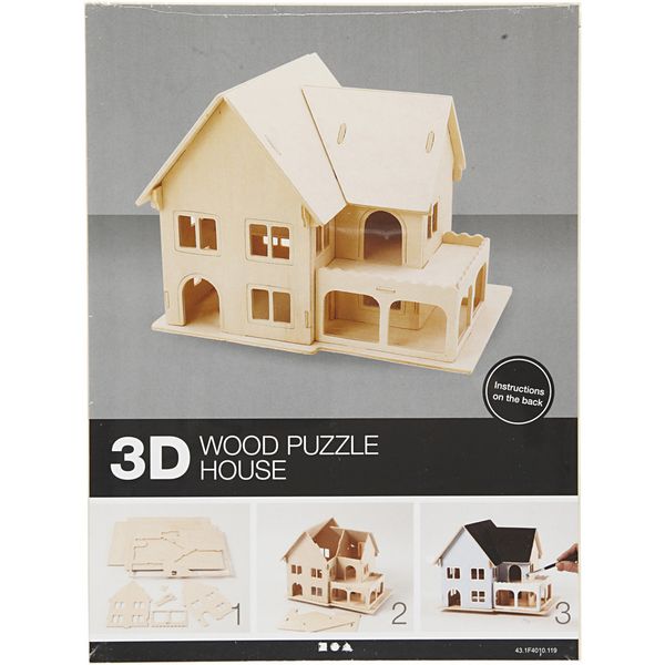 Produktbild: Creativ Company 3D-Figuren zum Zusammensetzen, Haus mit Veranda, Gr&ouml;&szlig;e 22,5x16x17,5, 1 Stk