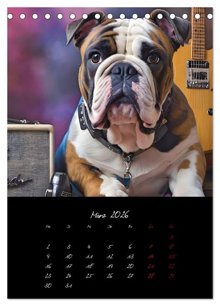 Produktbild: Gitarren und Hunde mit Herz (Tischkalender 2026 DIN A5 hoch), CALVENDO Monatskalender