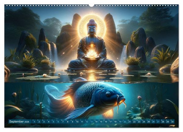 Produktbild: Klang der Stille - Kois aus der KI Dimension (hochwertiger Premium Wandkalender 2026 DIN A2 quer), Kunstdruck in Hochglanz