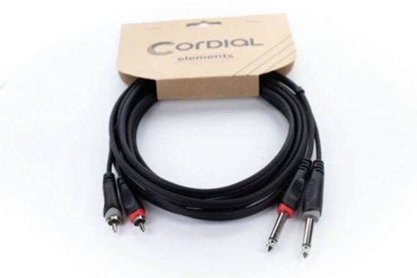 Produktbild: Cordial 14841 Klinke / Cinch Audio Anschlusskabel [2x Klinkenstecker 6.3 mm (mono) - 2x Cinch-Stecker] 3 m Schwarz PVC-Mantel, Zwillingsleitung