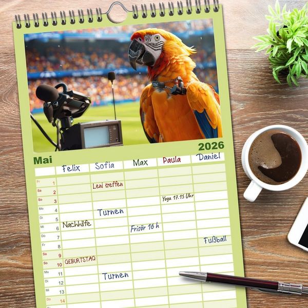 Produktbild: Familienplaner 2026 - Der tierisch lustige Fu&szlig;ballkalender mit 5 Spalten (Wandkalender, 21 x 45 cm) CALVENDO
