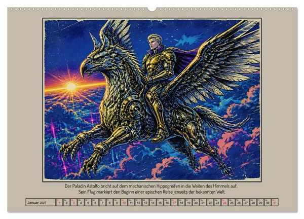 Produktbild: Ritter Roland in der Cyberwelt: Orlando furioso im Cyberpunk-Stil (Wandkalender 2027 DIN A2 quer), CALVENDO Monatskalender