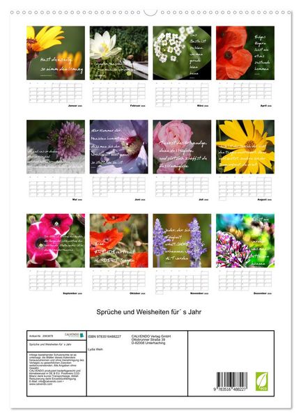 Produktbild: Spr&uuml;che und Weisheiten f&uuml;r&acute; s Jahr (hochwertiger Premium Wandkalender 2026 DIN A2 hoch), Kunstdruck in Hochglanz