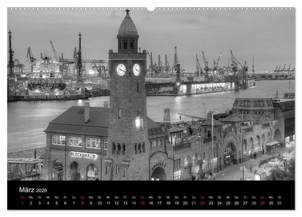 Produktbild: Hamburg monochrome Impressionen (Wandkalender 2026 DIN A2 quer), CALVENDO Monatskalender