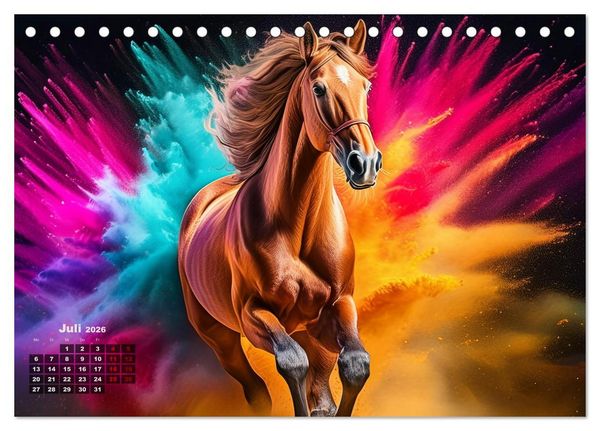 Produktbild: Pferde im Farbenrausch (Tischkalender 2026 DIN A5 quer), CALVENDO Monatskalender