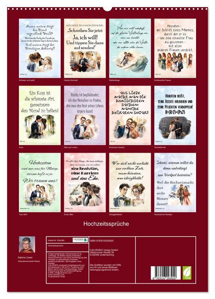 Produktbild: Hochzeitsspr&uuml;che (hochwertiger Premium Wandkalender 2026 DIN A2 hoch), Kunstdruck in Hochglanz