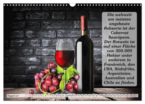 Produktbild: Wissenswertes &uuml;ber Wein (Wandkalender 2027 DIN A3 quer), CALVENDO Monatskalender