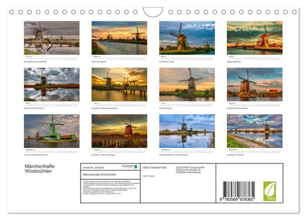 Produktbild: M&auml;rchenhafte Windm&uuml;hlen (Wandkalender 2027 DIN A4 quer), CALVENDO Monatskalender