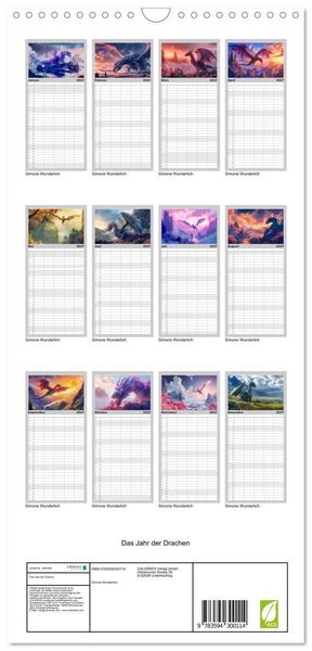 Produktbild: Familienplaner 2027 - Das Jahr der Drachen mit 5 Spalten (Wandkalender, 21 x 45 cm) CALVENDO