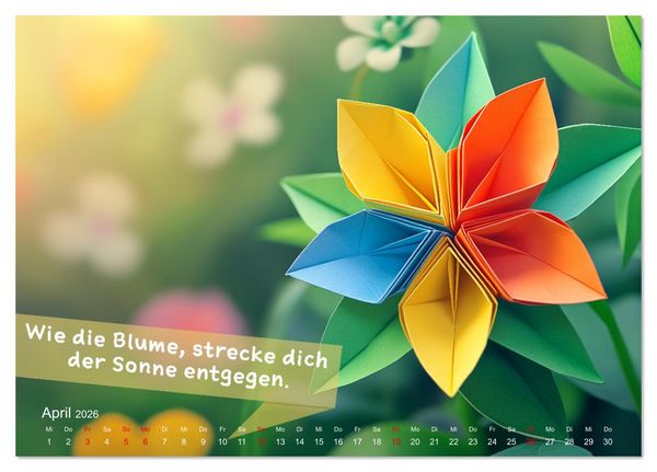 Produktbild: Origami Kalender der Achtsamkeit - Achtsamkeitskalender (Tischkalender 2026 DIN A5 quer), CALVENDO Monatskalender