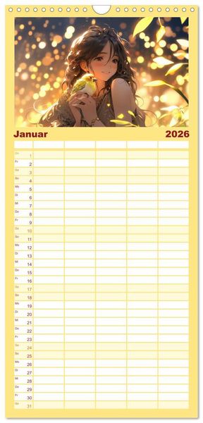 Produktbild: Familienplaner 2026 - Manga Tierliebe mit 5 Spalten (Wandkalender, 21 x 45 cm) CALVENDO