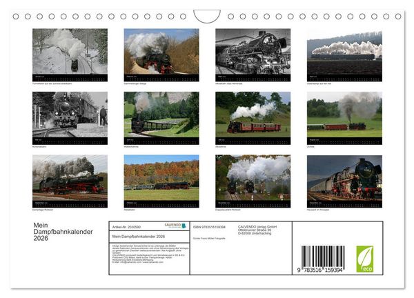 Produktbild: Mein Dampfbahnkalender 2026 (Wandkalender 2026 DIN A4 quer), CALVENDO Monatskalender