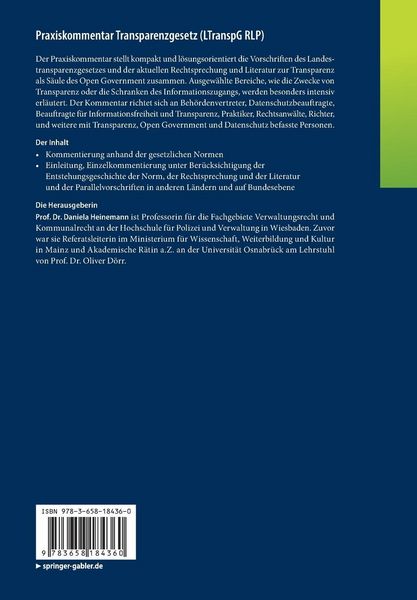 Produktbild: Praxiskommentar Transparenzgesetz (LTranspG RLP)