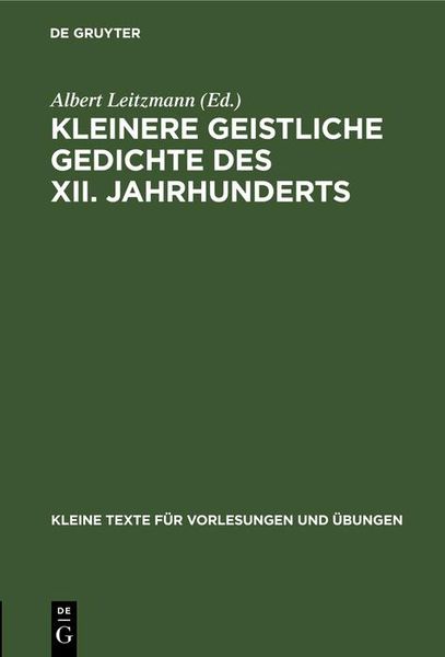 Produktbild: Kleinere geistliche Gedichte des XII. Jahrhunderts