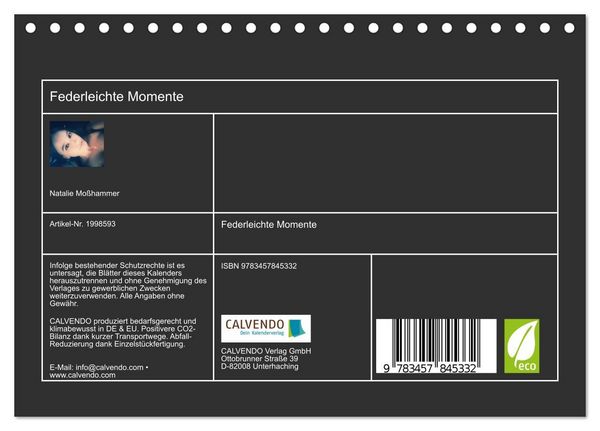 Produktbild: Federleichte Momente (Tischkalender 2026 DIN A5 quer), CALVENDO Monatskalender