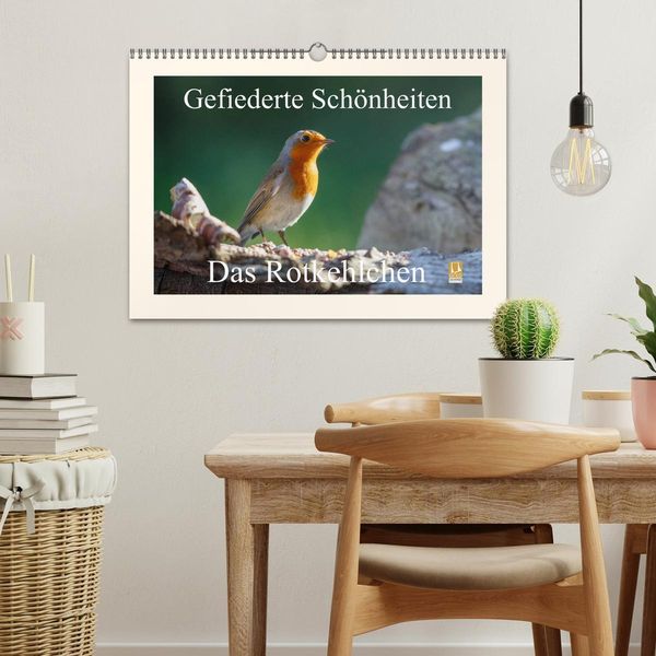 Produktbild: Gefiederte Sch&ouml;nheiten - Das Rotkehlchen (Wandkalender 2026 DIN A3 quer), CALVENDO Monatskalender