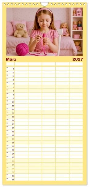 Produktbild: Familienplaner 2027 - Stricken und Wolle mit 5 Spalten (Wandkalender, 21 x 45 cm) CALVENDO