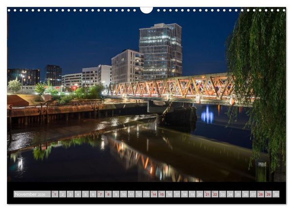 Produktbild: Hamburgs Br&uuml;cken bei Nacht (Wandkalender 2026 DIN A3 quer), CALVENDO Monatskalender