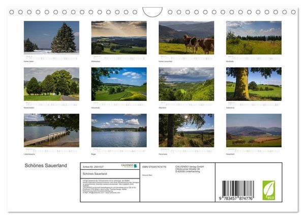 Produktbild: Sch&ouml;nes Sauerland (Wandkalender 2026 DIN A4 quer), CALVENDO Monatskalender