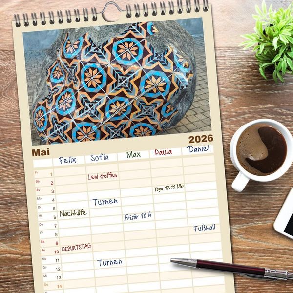 Produktbild: Familienplaner 2026 - Azulejos - Portugals beliebte Kachel Kunst mit 5 Spalten (Wandkalender, 21 x 45 cm) CALVENDO
