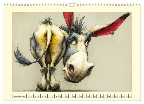 Produktbild: Esel mit Haltung. Karikaturen zwischen Humor und Melancholie (Wandkalender 2026 DIN A3 quer), CALVENDO Monatskalender