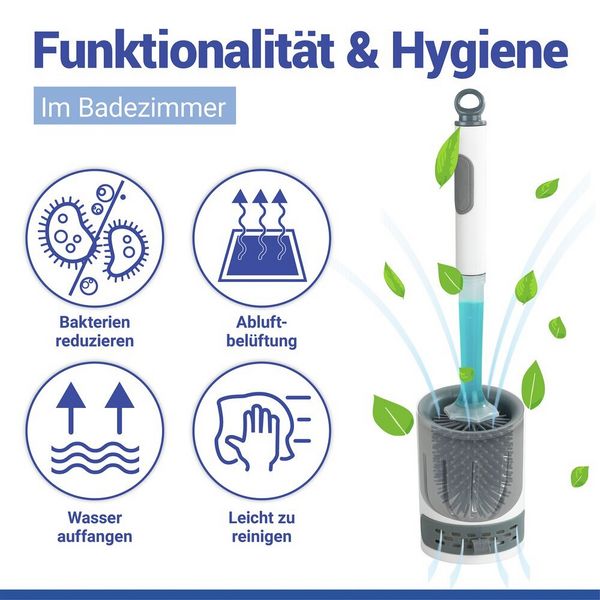 Produktbild: WC-Garnitur mit Reinigungsmittel-Spender 2in1, einfache Bedienung per Knopfdruck