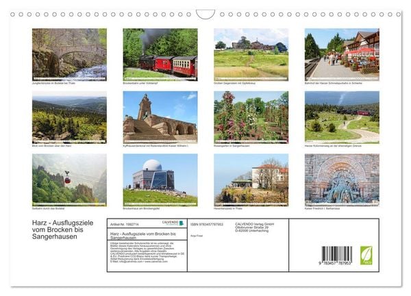 Produktbild: Harz - Ausflugsziele vom Brocken bis Sangerhausen (Wandkalender 2026 DIN A3 quer), CALVENDO Monatskalender
