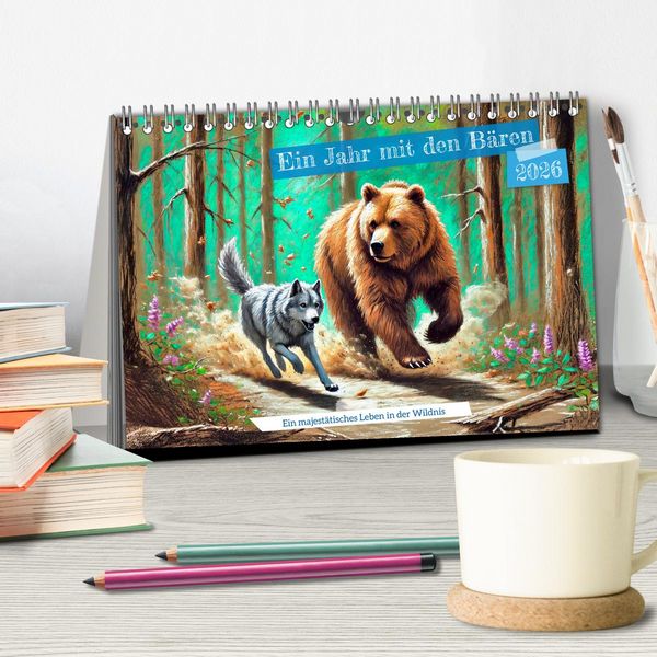 Produktbild: Ein Jahr mit den B&auml;ren - Ein majest&auml;tisches Leben in der Wildnis (Tischkalender 2026 DIN A5 quer), CALVENDO Monatskalender
