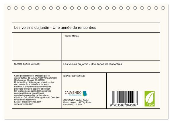 Produktbild: Les voisins du jardin - Une ann&eacute;e de rencontres (Calendrier de bureau 2027 DIN A5 vertical), CALVENDO calendrier mensuel
