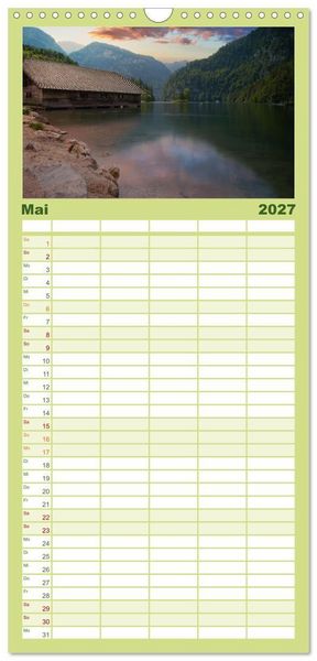Produktbild: Familienplaner 2027 - Verzauberte Bergwelten mit 5 Spalten (Wandkalender, 21 x 45 cm) CALVENDO