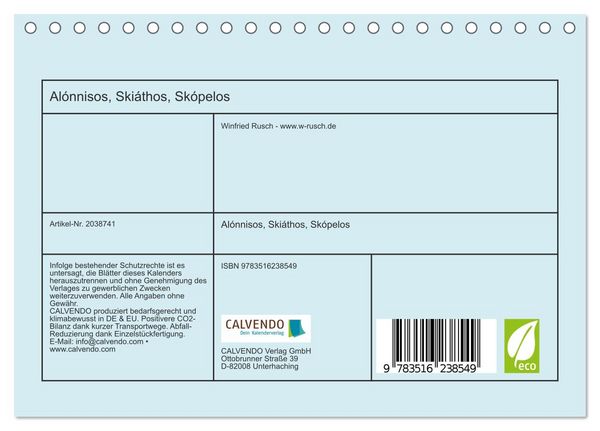 Produktbild: Al&oacute;nnisos, Ski&aacute;thos, Sk&oacute;pelos (Tischkalender 2026 DIN A5 quer), CALVENDO Monatskalender