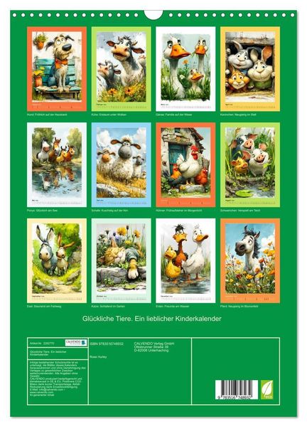 Produktbild: Gl&uuml;ckliche Tiere. Ein lieblicher Kinderkalender (Wandkalender 2026 DIN A3 hoch), CALVENDO Monatskalender