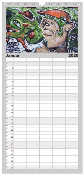Produktbild: Familienplaner 2026 - Street-Art 2026 mit 5 Spalten (Wandkalender, 21 x 45 cm) CALVENDO