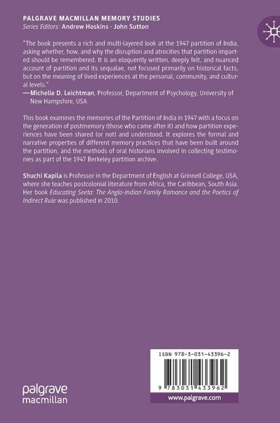 Produktbild: Postmemory and the Partition of India