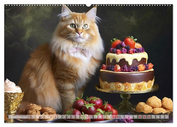 Produktbild: S&uuml;&szlig;e Naschkatzen - Pelzige Leckerm&auml;ulchen zwischen s&uuml;&szlig;en Desserts und Torten (hochwertiger Premium Wandkalender 2026 DIN A2 quer), Kunstdruck in Hochglanz