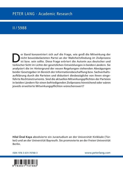 Produktbild: Die Mitwirkungspflicht der Parteien des Zivilprozesses vor dem Hintergrund letzter Reformen in Deutschland und der Türkei